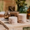 TL Candles handmade soy wax candle with linden flower, honey, and amber pieces, natural eco-friendly candle handmade in Latvia