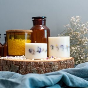 TL Candles handmade unscented soy wax candle decorated with dried flowers, natural eco-friendly candle handmade in Latvia