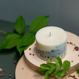 TL Candles handmade soy wax candle with lemongrass, citronella, and fern leaves, natural eco-friendly candle handmade in Latvia