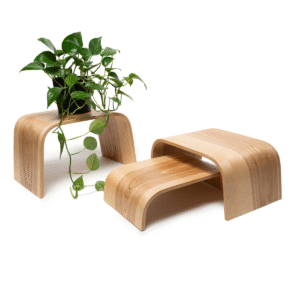 EWART Woods Wooden Floor Plant Stand Set of 3, handcrafted birch plywood stands with veneer finish, modern Nordic design, made in Latvia