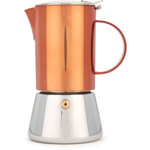 La Cafetière copper stovetop coffee maker, 300 ml polished stainless steel espresso maker compatible with all stove types including induction