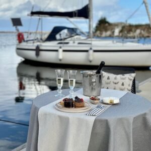 Nord 3 table runner in beige, made from recycled linen blend, sustainable Nordic design, handmade in Europe