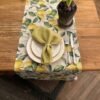 Lemon Linen table runner by Hortensias Home, cotton–linen blend with bright lemon print in 140×40 cm and 190×40 cm
