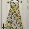 Ladies Simple apron in Lemon Linen collection by Hortensias Home, handmade cotton and linen kitchen apron with lemon print, made in Latvia