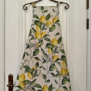 Ladies Simple apron in Lemon Linen collection by Hortensias Home, handmade cotton and linen kitchen apron with lemon print, made in Latvia