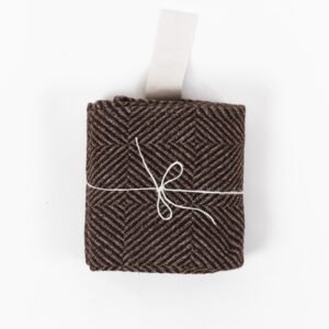 Big linen towel in brown checkered fishbone pattern by KOOSdisain, 100% prewashed linen with white cotton hanger