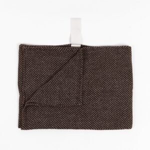 Big linen towel in brown checkered fishbone pattern by KOOSdisain, 100% prewashed linen with white cotton hanger