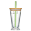 La Rochère Bee Smoothie Glass 420 ml with bamboo lid and glass straw, transparent pressed glass from the Abeille (Bee) collection, made in France