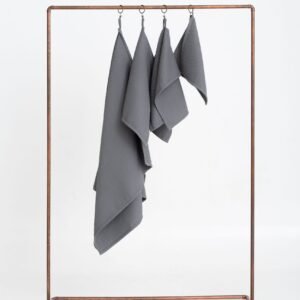 NUSS 100% OEKO-TEX certified cotton towels in four sizes with hanging loops, handmade in Latvia