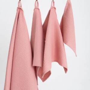 Organic peach waffle cotton towel handmade in Latvia, OEKO-TEX certified, soft and absorbent