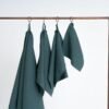 Organic petrol blue waffle cotton towel handmade in Latvia, OEKO-TEX certified, soft and quick-drying