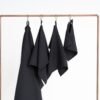 Organic black waffle cotton towel handmade in Latvia, OEKO-TEX certified, soft, absorbent and quick-drying