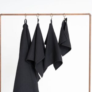 Organic black waffle cotton towel handmade in Latvia, OEKO-TEX certified, soft, absorbent and quick-drying