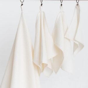 Organic cream waffle cotton towel handmade in Latvia, OEKO-TEX certified, soft and quick-drying