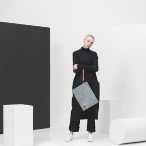 NORDHALE Berg 13-inch laptop bag grey, handmade felt document case with wrist strap