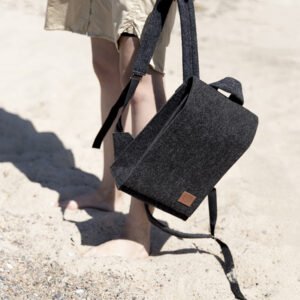 NORDHALE LUND MINI black felt backpack, handmade minimalist unisex bag