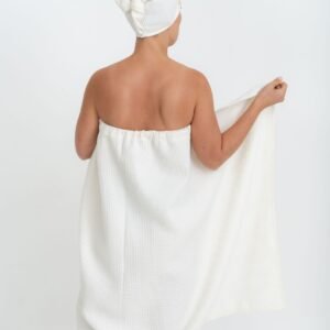 NUSS cotton waffle sauna wrap with velcro, OEKO-TEX certified, handmade in Latvia, lightweight bath towel