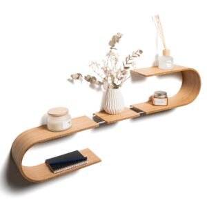 EWART Woods Floating Wooden Wall Shelf – Luno, handcrafted Baltic birch plywood wave-shaped shelf, modular design, Nordic modern furniture, made in Latvia