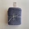 KOOSdisain big linen towel with blue fishbone pattern, made from 100% pre-washed linen