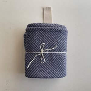 KOOSdisain big linen towel with blue fishbone pattern, made from 100% pre-washed linen