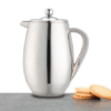 La Cafetière silver double-walled coffee maker, 1 L stainless steel French press with fine mesh filter and mirror-polished finish