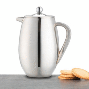 La Cafetière silver double-walled coffee maker, 1 L stainless steel French press with fine mesh filter and mirror-polished finish
