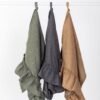 Linen kitchen towel with ruffled edge handmade in Latvia, natural absorbent 100% linen, beige earth tone