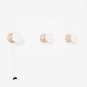 Beech Wood & Ceramic Wall Hook by 5mm Paper – handmade in Portugal, white sand ceramic front