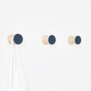 Beech Wood & Ceramic Wall Hook by 5mm Paper – handmade in Portugal, dark blue ceramic front