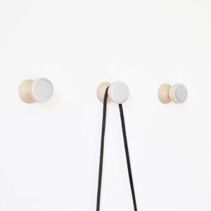 Beech Wood & Ceramic Wall Hook by 5mm Paper – handmade in Portugal, grey sand-textured ceramic front
