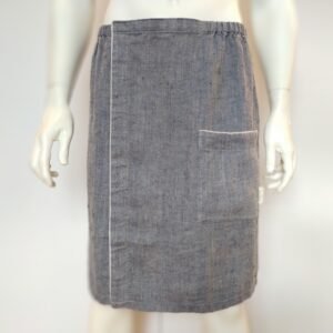 KOOSdisain linen sauna skirt for men in grayish blue fishbone pattern