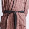 KOOSdisain linen men’s bathrobe in red fishbone pattern, made from 100% pre-washed linen