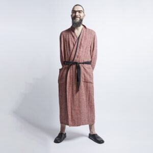 Alternative view of Linen Men's Bathrobe - Red Fishbone