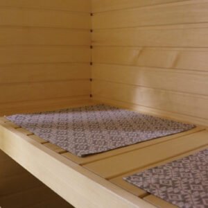 LOKO Sauna Seating Pad Harjumaa, linen and cotton sauna bench pad, inspired by Harju County mitten pattern, handmade in Estonia
