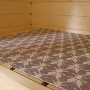 LOKO Sauna Seating Pad Hiiumaa Fly Pattern, linen and cotton sauna bench pad, inspired by Hiiumaa Hanikatsi motif, handmade in Estonia