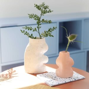 Fluxo Ceramic Vase Small Pink by 5mm Paper – handmade Portuguese ceramic vase with organic lines and soft pink glaze
