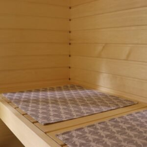 LOKO Sauna Seating Pad Hiiumaa Fly Pattern, linen and cotton sauna bench pad, inspired by Hiiumaa Hanikatsi motif, handmade in Estonia