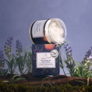 Magrada lavender body scrub with grapefruit essential oil, natural exfoliating body care, vegan organic skincare, handmade in Estonia