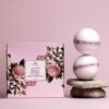Magrada luxurious peony bath bomb set with vitamin E, natural bath care, moisturizing vegan skincare, handmade in Estonia