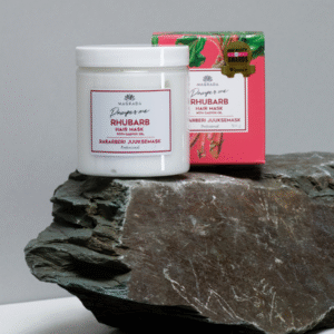Magrada Rhubarb Hair Mask with castor and macadamia oils, natural repair treatment for dry damaged hair, vegan and handmade in Estonia