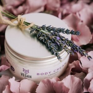 Moisturising lavender body cream by Vegan Fox, vegan and cruelty-free natural skincare with avocado, aloe and sunflower oils