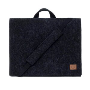 NORDHALE HJO black felt briefcase for 15-inch laptop, handmade minimalist bag with shoulder strap