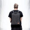 Backpack LUND – juoda NORDHALE LUND black felt backpack, handmade unisex minimalist laptop backpack in 15 and 17 inch sizes
