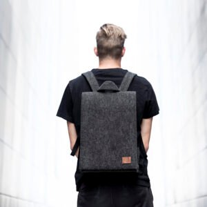 NORDHALE LUND black felt backpack, handmade unisex minimalist laptop backpack in 15 and 17 inch sizes