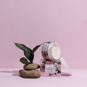 Magrada peony body cream with quince extract, hydrating natural body lotion, vegan organic skincare, handmade in Estonia