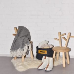 omaking wool felt basket dark grey cognac handmade nordic home storage