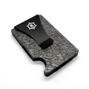 Tume Kask stone-design metal card holder with RFID blocking by Seif Design, minimalist slate stone card holder made in Estonia