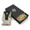 Mere Marmor marble-design metal card holder with RFID blocking by Seif Design, minimalist stone-inspired card holder made in Estonia