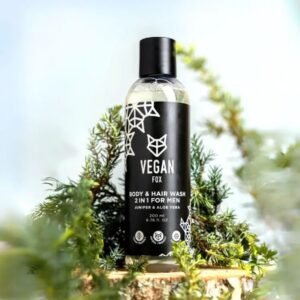 Vegan Fox men’s 2-in-1 natural body and hair wash with aloe, juniper, and grapefruit, handmade vegan skincare from Latvia