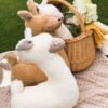 alpaca-shaped pillow cream – handmade faux fur soft toy cushion, vegan-friendly home décor from Lithuania